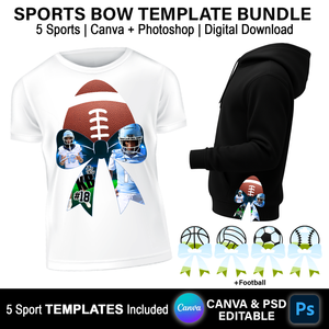 Sports Bow Template Bundle | Canva & Photoshop Digital Download (Football, Basketball, Soccer, Softball, Volleyball)