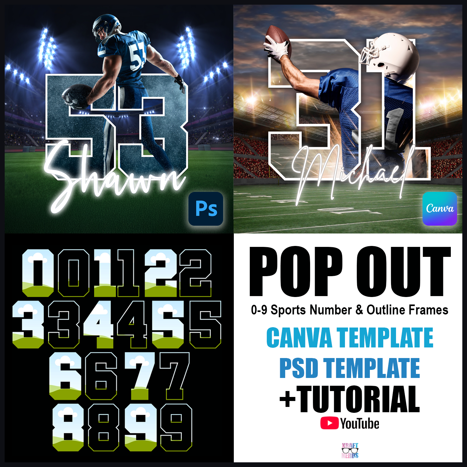 Pop Out Design Templates (Numbers 0–9) | Canva & Photoshop Editable Files