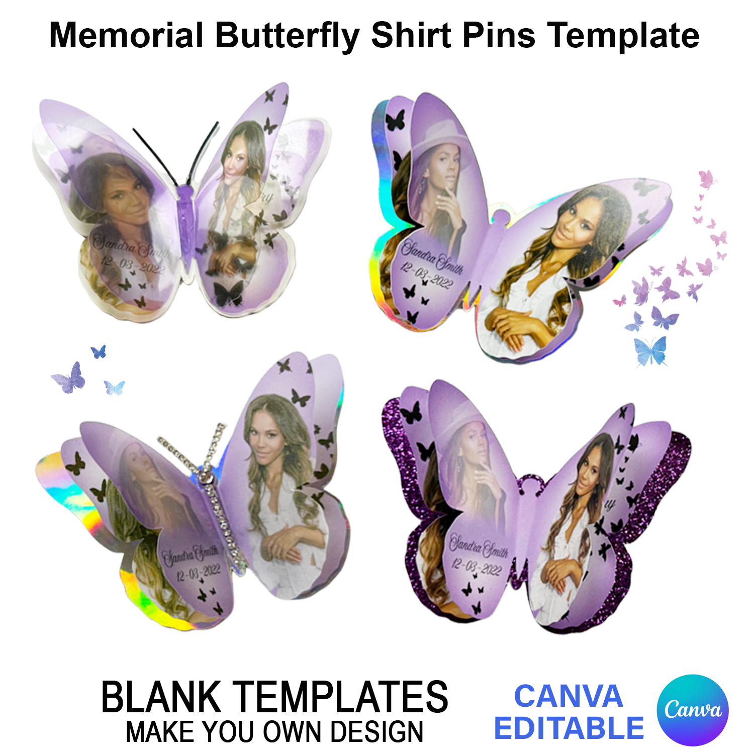 Butterfly Memorial Shirt Pin Template – DIY Canva Design + Video Tutorial