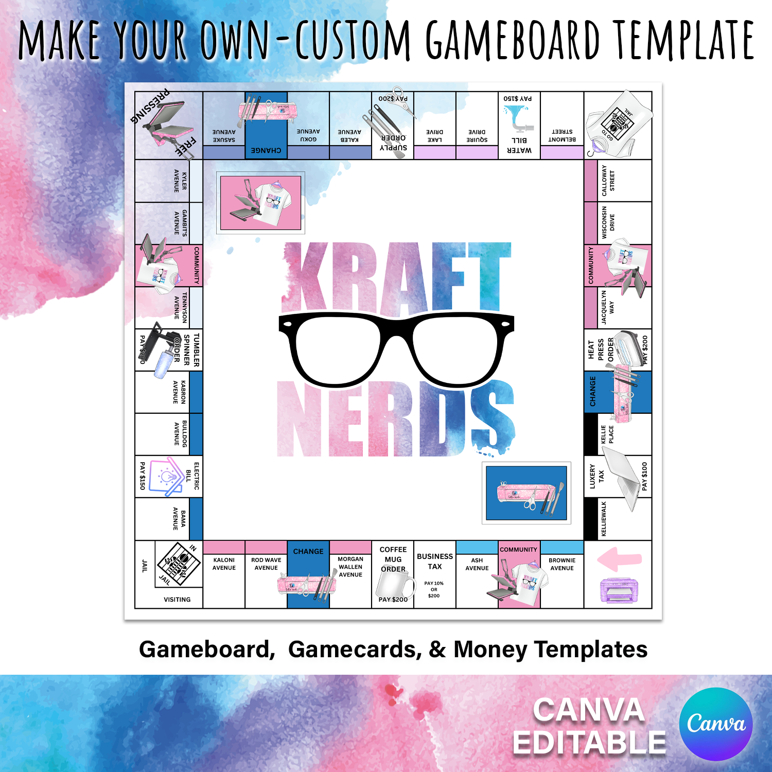 Customizable Canva Gameboard Template | Create Personalized Family Game Boards | Choose Style, Colors & Themes | Fun DIY Activity